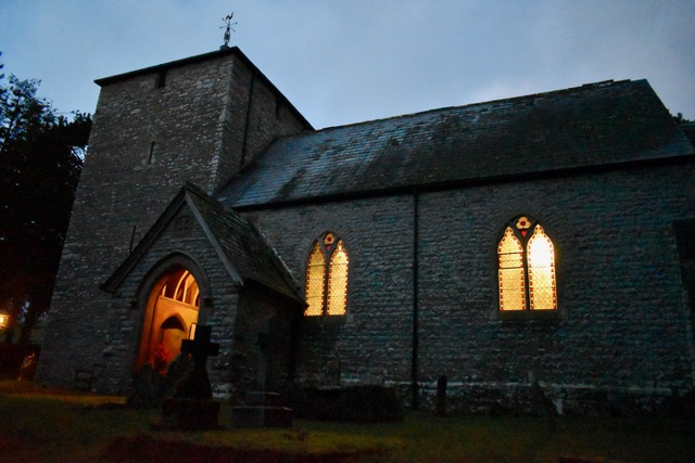 Llandefaelog church night